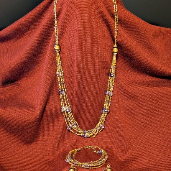 Gold and Multicolor Beaded Jewelry Set - Picture 1 of 3